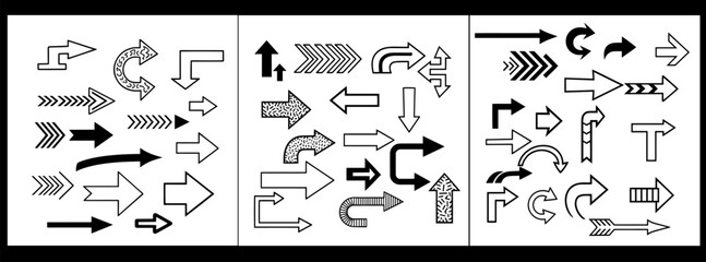 Collection of various black arrows and pointers on white background