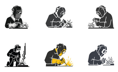 Welder Silhouette Icon Set &ndash; Industrial Welding Worker Safety Vector Collection