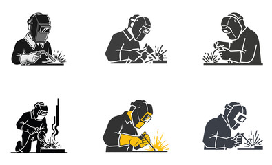 Welder Silhouette Icon Set &ndash; Industrial Welding Worker Safety Vector Collection