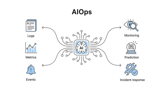 AI-powered AIOps process with IT data inputs and outputs