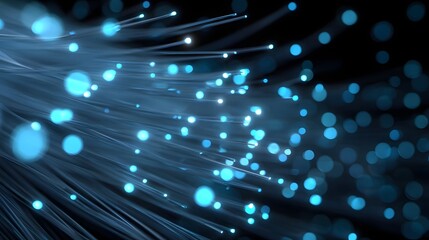 Abstract glowing blue lines and bokeh lights representing digital data streams and connectivity