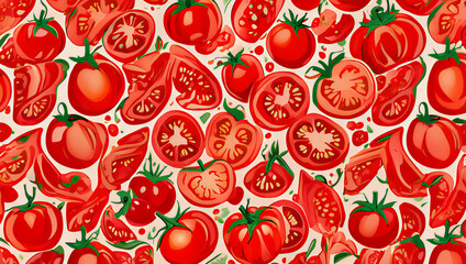 Vibrant Red Tomato Pattern. Fresh Summer Vegetable Background. Seamless Food Texture for Healthy Eating & Garden Harvest.