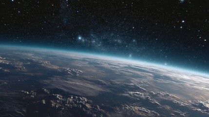 Fototapeta premium Stunning view of earth from space showcasing curvature and starry sky.