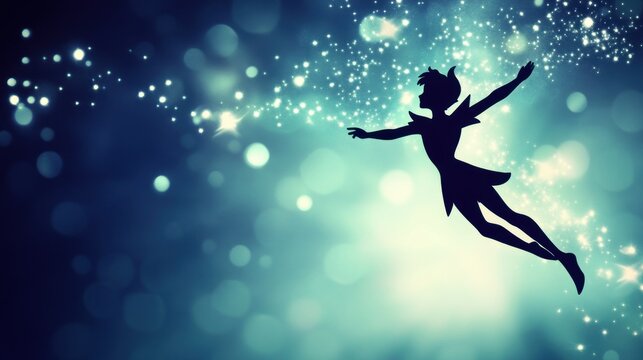 Peter Pan Flying Through Starry Night Sky Silhouette