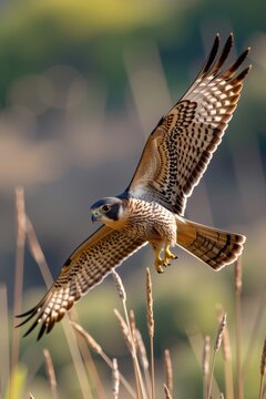 Peregrine falcon in a high speed stoop dive with wings tucked