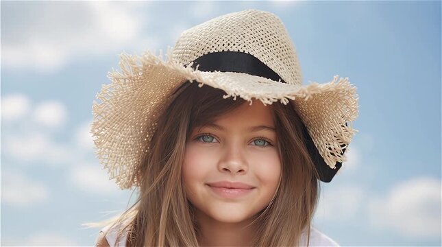 Niña con ojos claros modelando para la camara