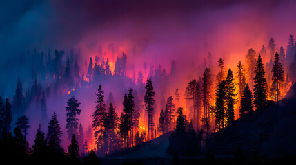 Forest fires are burning the forests in summer, nature landscape
