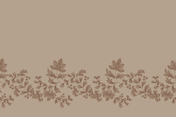 Vintage Floral patterns seamless background border embroidery ethnic batik retro. Flower motifs paisley batik. Brown silhouette watercolour flowers ikat design hand drawn. Vector illustration. © Wita Pixs