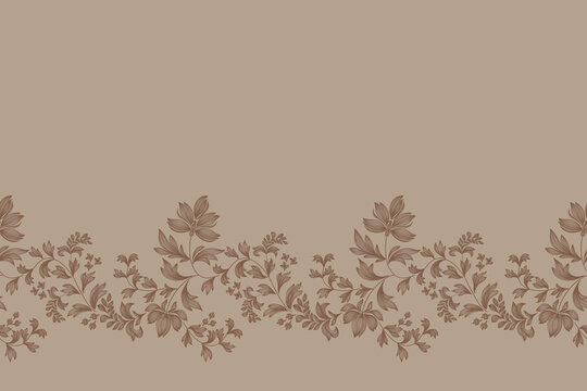 Vintage Floral patterns seamless background border embroidery ethnic batik retro. Flower motifs paisley batik. Brown silhouette watercolour flowers ikat design hand drawn. Vector illustration.