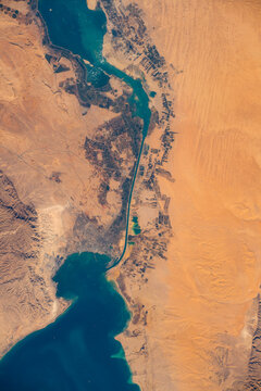 Aerial of the Southern end of the Suez Canal