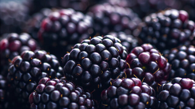 Fresh blackberries close up showing details of skin and texture in natural light - Powered by Adobe
