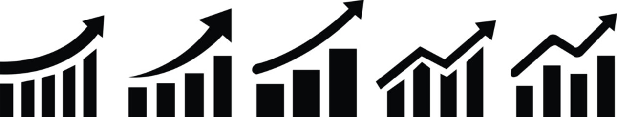 Growth icons. Profit growing icons set. Growing graph symbol. Arrow graph. Group bar chart. Finance increase progress Vector