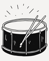 Drum Illustration: Hand-Drawn Percussion Instrument for Music, Rhythm, and Creative Projects - Black and White


