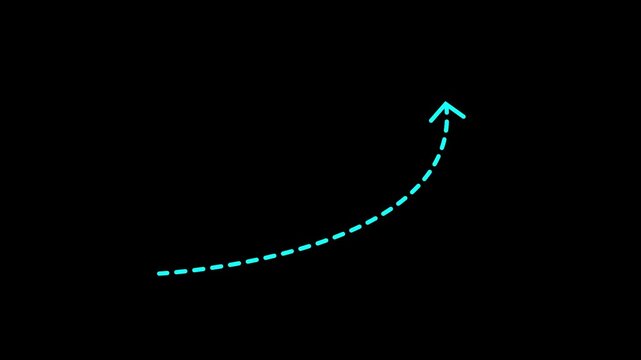 Wavy up arrow direction icon with dotted line animation on background. Doodle arrows Curved white dashed arrow animated. 4k