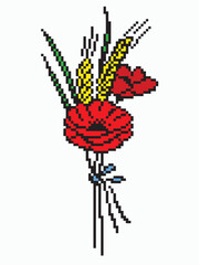 bouquet of flowers and ears of grain made of pixels