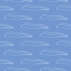 Seamless pattern with line art style swimming eel. Wallpaper ocean themed design.