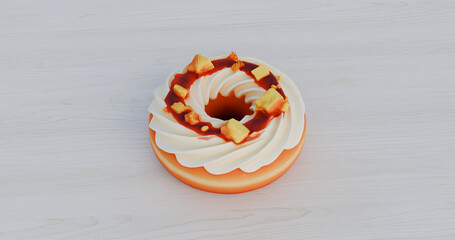 Cream Filled Donut With Jam Spread And Cake Crumbs