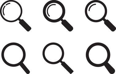 Magnifying Glass Icon Set. Search, Zoom and Discovery Vector Symbols for UI Design. Web Interfaces, Mobile Apps, Infographics, Buttons, Navigation Elements, and Digital Graphics.