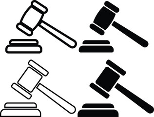Group of gavel set icons. Judge gavels collection flat icon. Auction hammer icon. Gavel icon in different style. Court tribunal symbol - stock vector.