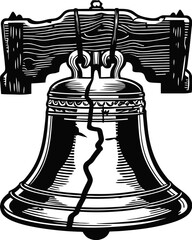 Liberty Bell Vector Illustration: Historical Landmark, Cracked Symbol of Freedom and Independence