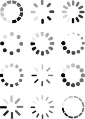 Set of loading icons. Video data load. Group loading bar progress icon. Download progress. Collection Loading status. Vector illustration.