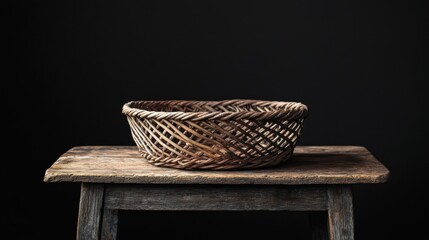 Rustic Wicker Basket on Wooden Stool