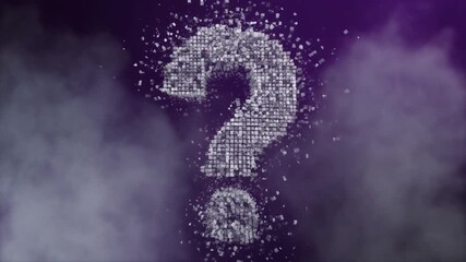 Digital Question Mark Explodes into Cubes and Disperses - Powered by Adobe