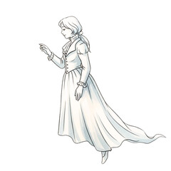 Victorian Lady Sketch: Elegant Vintage Fashion Illustration, Classic Style Art, Female Portrait