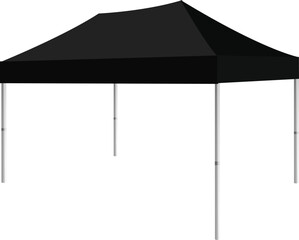 Realistic black canopy tent shelter for outdoor. Tent Mobile Marquee. Mock Up, Template. Camp symbol. Tourist tent. Product Advertising