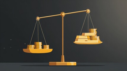 Stylized Balance Scale with Gold and Coins