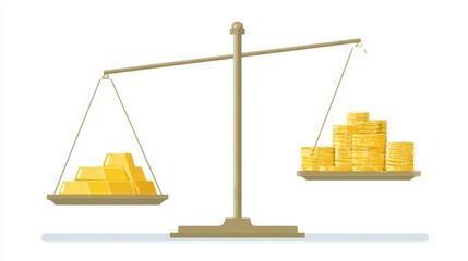 Gold Bars and Coins on Balance Scale