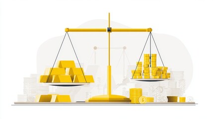 Gold Bars and Coins on Balance Scale
