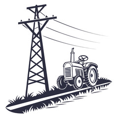 Tractor passing under power lines