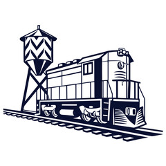 Vintage train at water tower