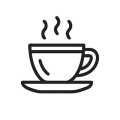 Сoffee cup with saucer icon silhouette front view. Vector logo of a Tea cup. Perfect for coffee, tea, comfort, cafe culture, menus and branding. Illustration isolated on white background.