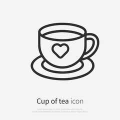 Tea cup with heart icon silhouette front view. Vector logo of a coffee cup. Perfect for coffee, tea, comfort, cafe culture, menus and branding. Illustration isolated on white background.