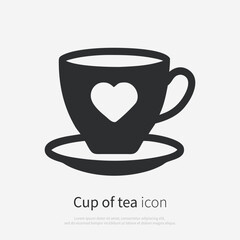 Tea cup with heart icon silhouette front view. Vector logo of a coffee cup. Perfect for coffee, tea, comfort, cafe culture, menus and branding. Illustration isolated on white background.