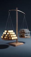 Gold Bars and Money on Weighing Scale