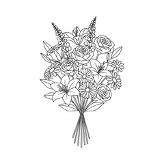 Black and white bouquet flowers illustration