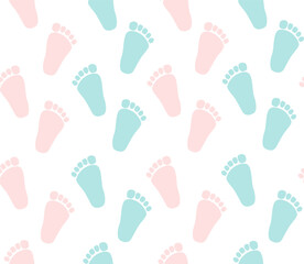 Gender Party Baby Footprint Seamless Pattern. Boy or Girl Reveal, Pink and Blue Vector Background. Nursery Cute Backdrop