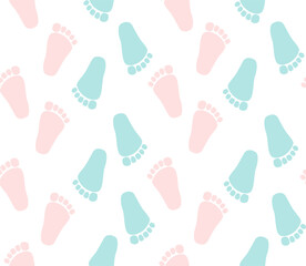 Gender Party Baby Footprint Seamless Pattern. Boy or Girl Reveal, Pink and Blue Vector Background. Nursery Cute Backdrop