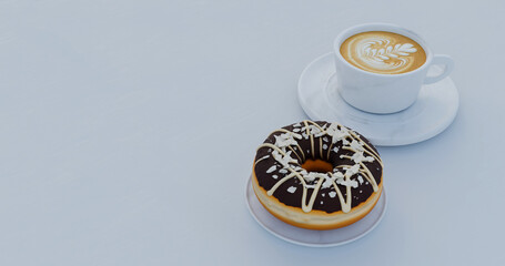 Chocolate Donut And Hot Coffee Minimal Breakfast Scene