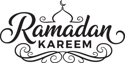 Ramadan kareem elegant calligraphy with mosque dome and crescent moon