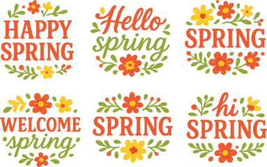 Vibrant collection of cheerful spring greetings with colorful floral illustrations © samiul