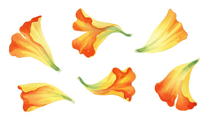 Fototapeta premium Vibrant Orange and Yellow Petals against a Clean White Background