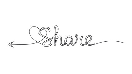 Share word continuous line drawing with heart arrow