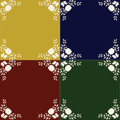 Elegant floral frame with white rose corner elements on rich solid color backgrounds, perfect for wedding invitations, cards, and luxury design projects.