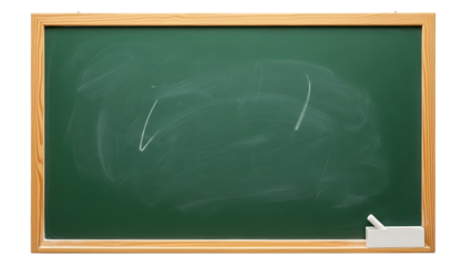 Green chalkboard with wooden frame and white chalk isolated on transparent background