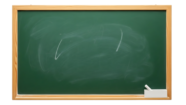 Green chalkboard with wooden frame and white chalk isolated on transparent background - Powered by Adobe