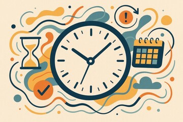 Abstract time management elements with clock, hourglass, and calendar motifs time clock hourglass.